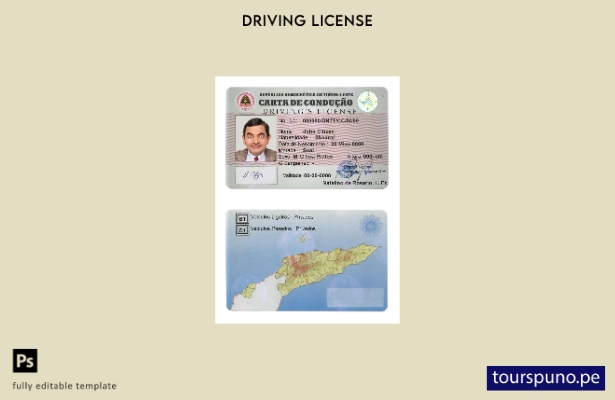 Plantilla de licencia de conducir de Timor Leste lista para imprimir